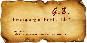Gremsperger Beriszló névjegykártya